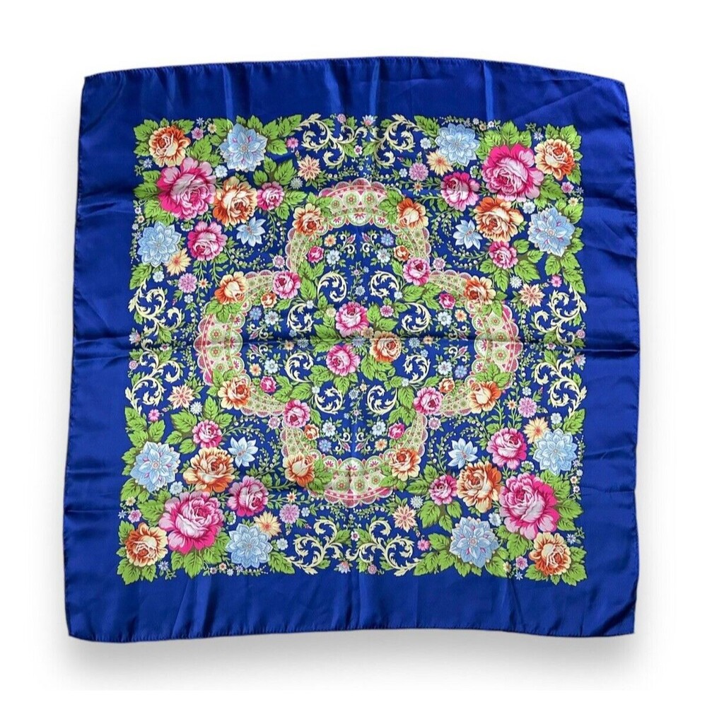 Blue Edges Pink Floral Vintage Scarf 26" x 26” Women Square Unisex Scarve Azul